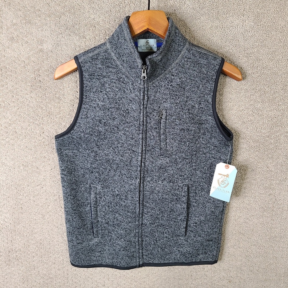 Class Club Vest Women 10/12 Gray Fleece Full Zip Pockets Heathered Polyester NEW